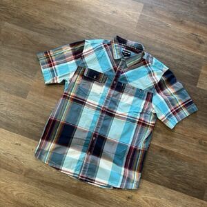 Kavu Men's Short Sleeve Colorful Plaid Button Up Shirt Size‎ L Hiking Outdoors